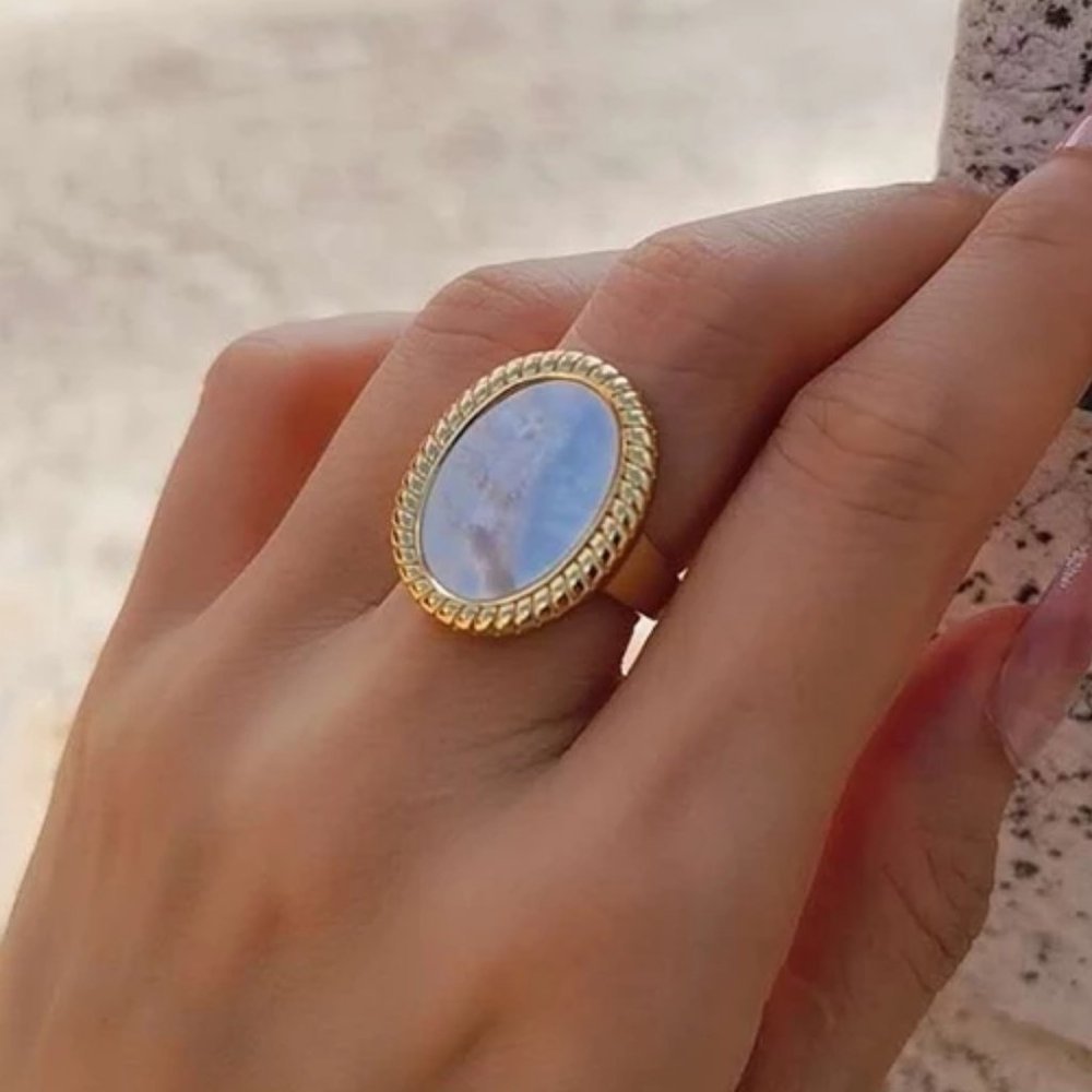 *925 Sterling Silver Oval Shell Adjustable Ring